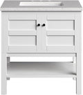 Hanover Manorville 31'' Vanity Cabinet with Sink Combo for Bathroom, Powder Room | Pre-Assembled Cabinet | 2 Doors, Bottom Shelf | Artificial Stone Marble Countertop, White Cabinet | HANVN0101-31-1WH