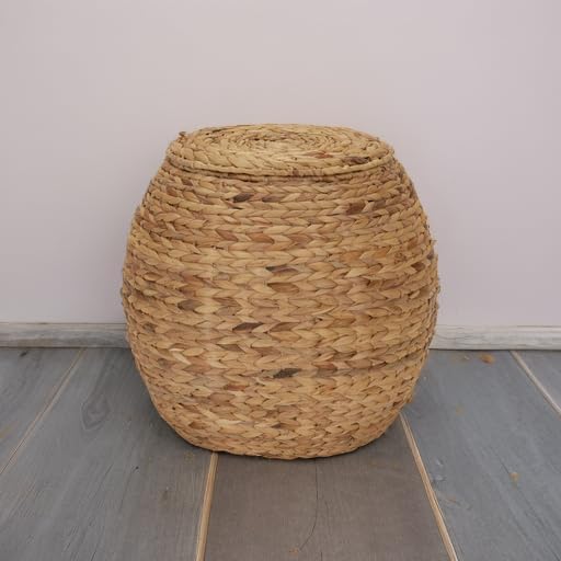 Household Essentials Handwoven Water Hyacinth Barrel Wicker Storage Basket Side Table, Natural
