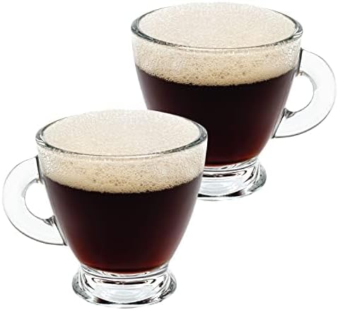 Vikko Glass Espresso Cups, 3.25 Ounce, Set of 2 Clear Glass Coffee Mugs, Durable Dishwasher Safe for Home Use