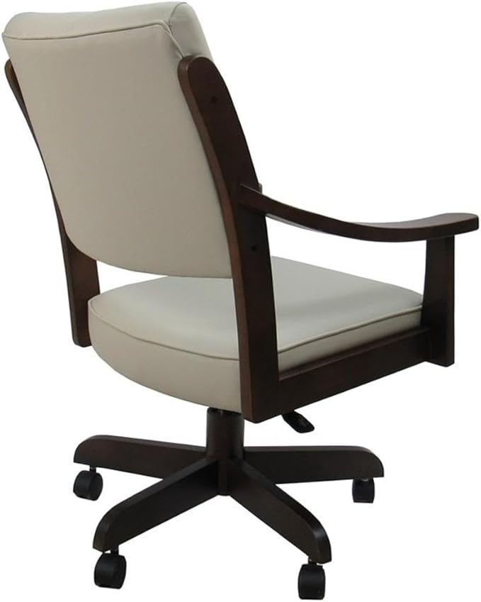Tobias Designs Inc. Casa Caster Solid Wood Dining Chair - Ocean Beige Vinyl - Brown Honey