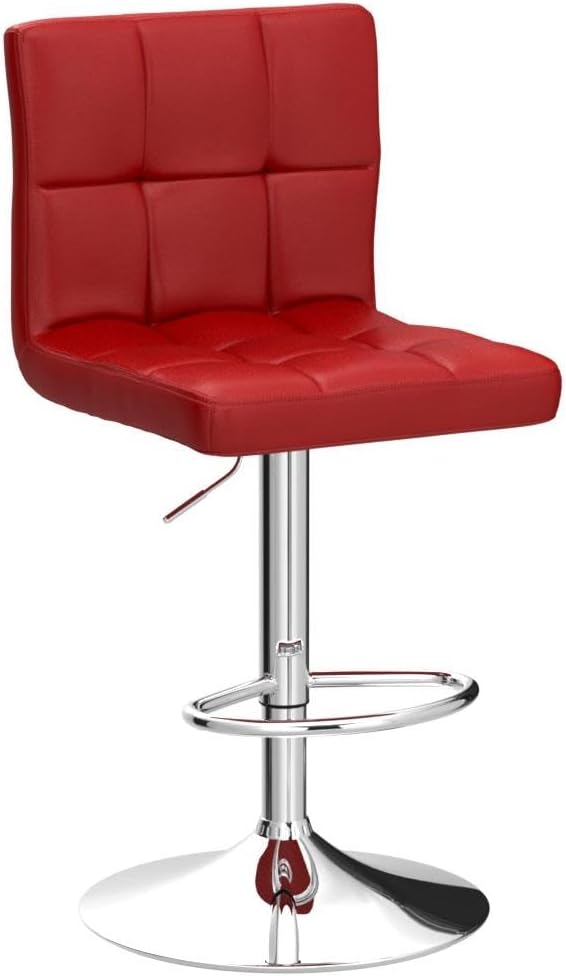 Yaheetech Bar Stools Set of 2, Adjustable PU Leather Swivel Barstools, Modern Counter Stools with Back and Footrest, Counter Height Barstools for Bar, Kitchen, Dining Room, Red