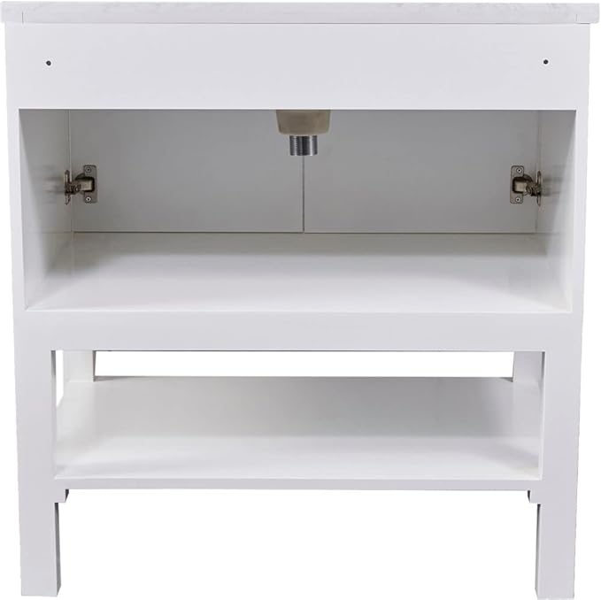 Hanover Manorville 31'' Vanity Cabinet with Sink Combo for Bathroom, Powder Room | Pre-Assembled Cabinet | 2 Doors, Bottom Shelf | Artificial Stone Marble Countertop, White Cabinet | HANVN0101-31-1WH
