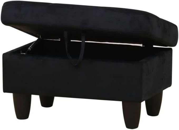 Ottoman Storage Ottoman Bench Flannel Footrest Footstool with Hinged Lid for Living Room, Bedroom, Entryway, Black, 28.5"X19"X17.5"