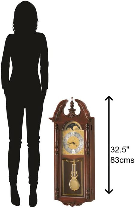 Howard Miller Rowland Wall Clock, Swan Neck Pediment with Wood Finish, Golden Pendulum with Analog Display & Arabic Numerals Dual-Chime Movement Perfect for Home Decor, Living Room & Office