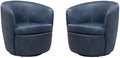 Pemberly Row Set of 2 Vintage Navy All Italian Leather Swivel Club Chair