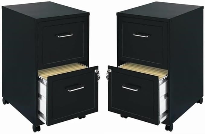 Home Square 2 Drawer Mobile Filing Cabinet Set in Black (Set of 2)