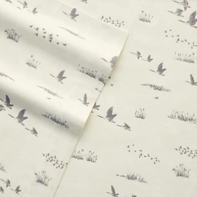 Eddie Bauer - Flannel Sheets Queen Size, Anti-Pilling & Wrinkle Resistant Cotton, Touchably Soft for All-Season Comfort - Bed Sheets with Matching Pillowcases & Fitted Sheet (Geese Meadow Yellow)