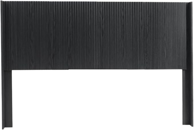 KEIKI Wooden Queen Size Headboard Only, 64.5" Wide Farmhouse Headboards with Wall Mounted Fluted Panel & Wingback for Bedroom, Black Oak