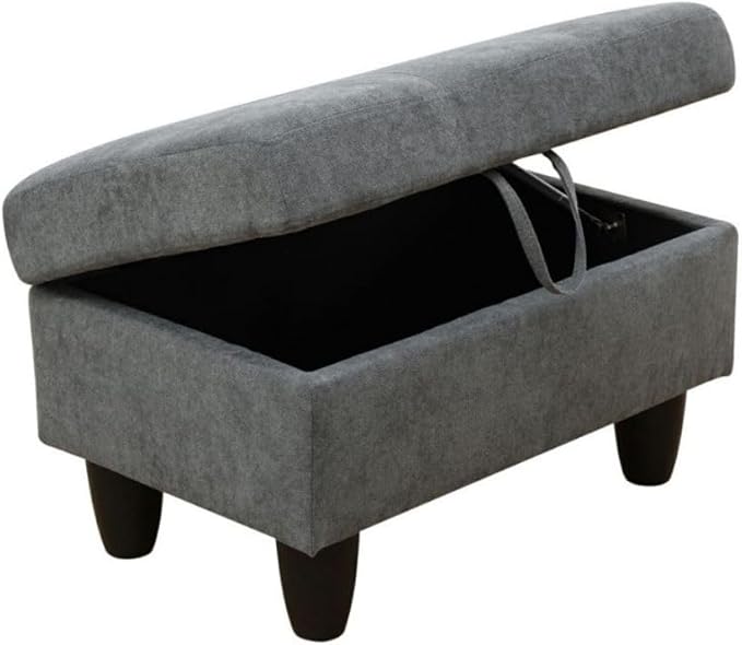Ottoman Storage Ottoman Bench Flannel Footrest Footstool with Hinged Lid for Living Room, Bedroom, Entryway, Dark Grey, 28.5"X19"X17.5"