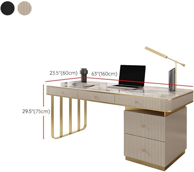 RUNNUP Stone top Computer Desk with 5 Drawers, Rectangular Home Computer Desk Writing Desk, Modern Executive Desk, Without Chairs, Khaki, 63" L x 23.5" W x 29.5" H