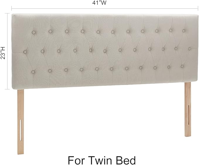 Kingfun Headboards in Modern Button Design, Premium Linen Fabric Upholstered Tufted Bed Headboard, Adjustable Solid Wood Head Board (Beige, Twin)