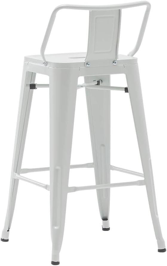 HAOBO Home Modern Industrial Metal Stool [Set of 4] for Indoor/Outdoor Dining Chair (30", Low Back White)
