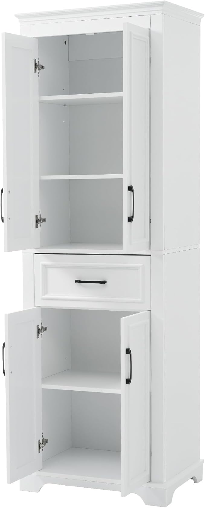 Tall Freestanding Storage Cabinet with 4 Doors & One Drawer, Multi-Purpose Organizer with Adjustable Shelf for Bathroom, Office, Living Room, White