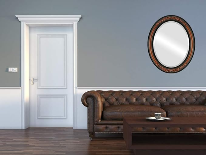 OVALCREST Oval Beveled Wall Mirror for Home Decor - Florence Style - Vintage Walnut - 34" x 24"