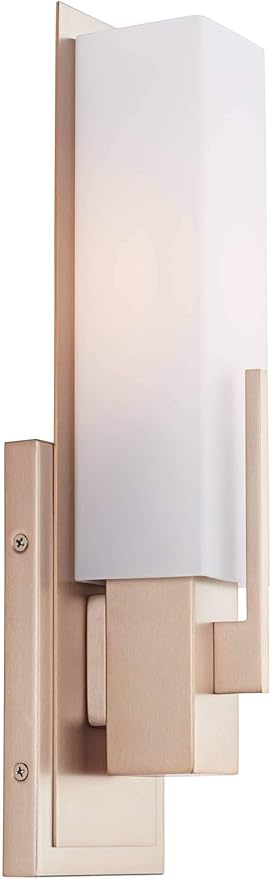 Possini Euro Design Midtown Modern Wall Sconce Lighting Burnished Brass Hardwired 15" High Fixture Rectangular White Glass for Bedroom Bathroom Bedside Living Room Home Hallway Dining Kitchen