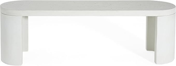 Christopher Knight Home Vicla 3 Pieces Durable Concrete Outdoor Dining Set with Stylish Terrazzo Finish, Patio Dining Table with 2 Benches, Oval Outdoor Patio Furniture Set with Pedestal Base, White