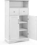 Giantex Bathroom Floor Storage Cabinet - Freestanding Storage Cabinet with 2 Doors, 2 Drawers, 2 Adjustable Shelves, Storage Organizer for Living Room, Bathroom, Kitchen, Hallway Cabinets (White)