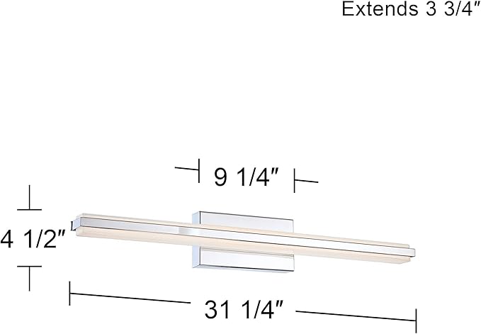 Possini Euro Design Eloe Mid Century Modern Wall Mount Light LED Chrome Silver Hardwired 31 1/4" Wide Light Bar Shade Fixture Painted White Glass for Bathroom Vanity Mirror House Home Room Decor
