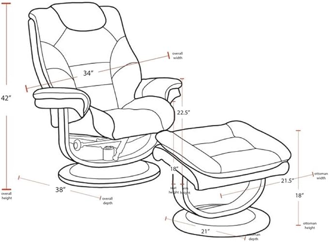 Pemberly Row Leather Swivel Recliner with Ottoman in Gray, Manual Recliner Chair for Living Room Comfort