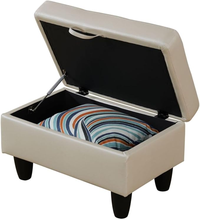 Ottoman Storage Ottoman Bench Faux Leather Footrest Footstool with Hinged Lid for Living Room, Bedroom, Entryway, Pearl White, 28.5"X19"X17.5"