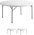 3 Pack! 60" Round Granite White Plastic Folding Banquet Table - Heavy Duty Party Table for Wedding and More