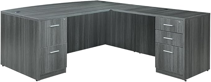 nbf signature series Modern Reversible L Shape Office Desk with Drawers - Ergonomic Computer Desk with Filing Cabinet Drawers - Ideal Executive Furniture - 71" W, Warm Ash Laminate