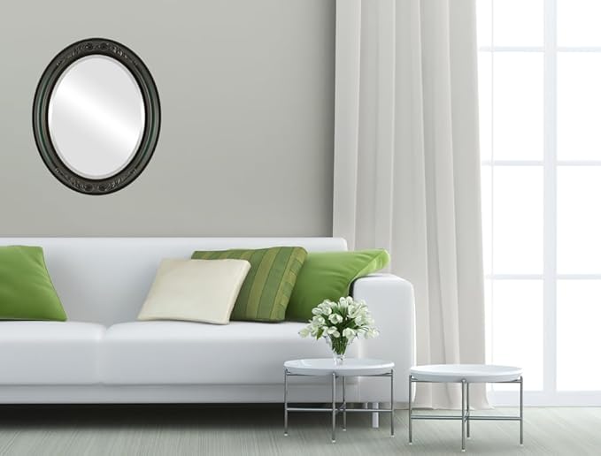 OVALCREST Oval Beveled Wall Mirror for Home Decor - Florence Style - Hunter Green - 32" x 26"