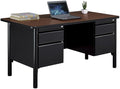 nbf signature series Stahl Double Pedestal Office Desk – Durable Walnut Laminate Computer Desk with 4 Lockable Drawers – Modern Executive Desk with File Cabinet – 60" W x 30" D Office Work Desk
