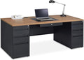nbf signature series Carbon Steel Executive Desk 72" W x 30" D Planed Teak Ergonomic Computer Office Working PC Desk for Home and Office Use Stylish and Durable
