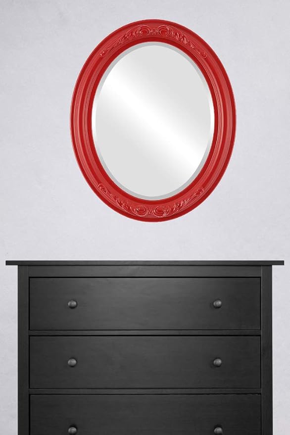 OVALCREST Oval Beveled Wall Mirror for Home Decor - Florence Style - Holiday Red - 34" x 28"