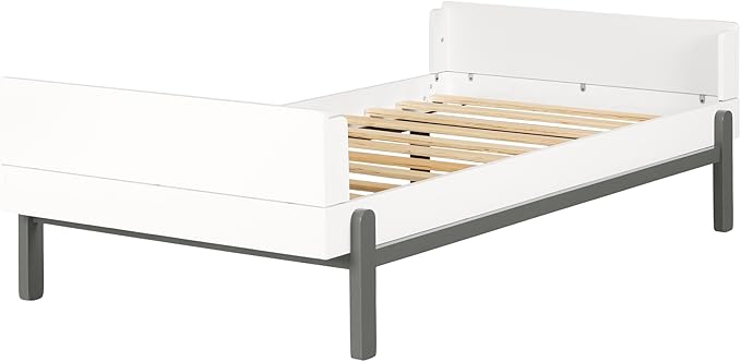 South Shore Furniture Bebble Complete Bed, Twin, Soft Gray and White