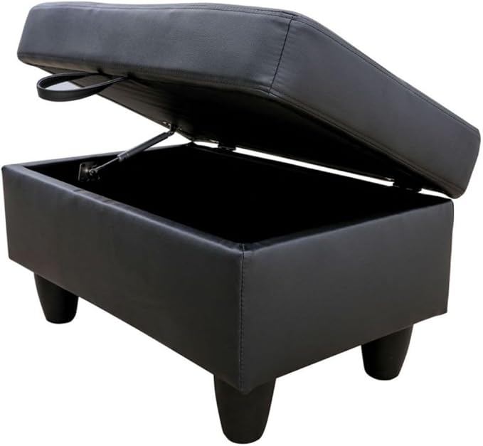Ottoman Storage Ottoman Bench Faux Leather Footrest Footstool with Hinged Lid for Living Room, Bedroom, Entryway, Black, 28.5"X19"X17.5"