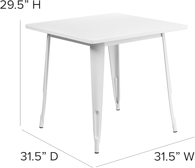 Flash Furniture Felix Commercial Grade 31.5" Square White Metal Indoor-Outdoor Table