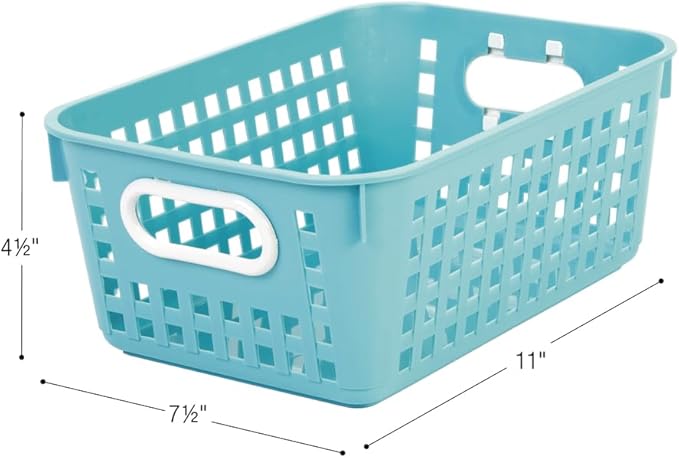 Really Good Stuff Medium Plastic Book Baskets, 11" by 7?" by 4?" - 6 Pack, Water | Versatile Storage Solution for Classroom, Home and Office l Toy Storage, Multi-Purpose Organizer Basket