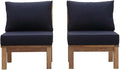 Modway EEI-1821-NAT-NAV-SET Marina Premium Grade A Teak Wood Outdoor Patio Armless Chairs-Set of 2, Natural Navy