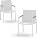Outdoor Dining Chairs Set of 2, Aluminum Patio Dining Chairs with Textilene Fabric & HDPS Armrest for Ergonomic Design, All-Weather Outdoor Furniture for Garden and Indoor, White