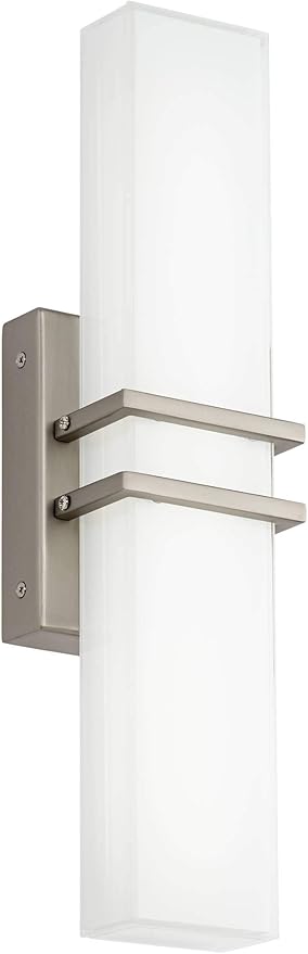 Possini Euro Design Exeter Modern Art Deco Wall Mount Light LED Brushed Nickel Silver Metal 17" Wide Vanity Fixture Rectangular Silk Screened Glass Shade Decor for Bathroom Over Mirror House Home
