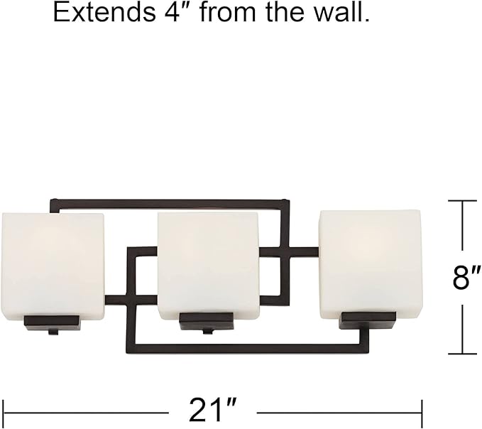 Possini Euro Design Lighting on The Square Modern Wall Mount Light Bronze Metal Hardwired 21" Wide 3-Light Fixture Geometric Opal Glass Shades for Bathroom Vanity Mirror House Home Room Decor