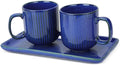 Ceramic Coffee Mugs with Handle Set – 2-Piece 11 Oz Ceramic Coffee Cups & 9" Tray, Handmade Midnight Blue Color, Microwave Safe Gift Set for Tea Lovers, Home Kitchen Décor