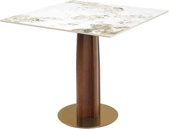 Sintered Stone Square Office Table and Chair Set - Meeting Table for Small Offices (Walnut‌ Leg and Pandora Top, 1 Table and 4 Chairs)