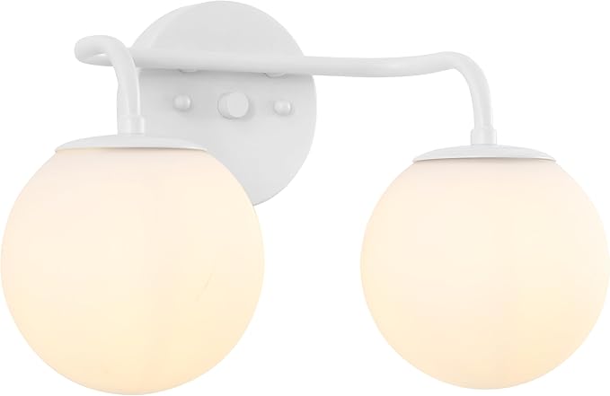 JONATHAN Y JYL3535D Louis Parisian Globe 15" 2-Light Metal/Frosted Glass Modern Contemporary LED Vanity Light Midcentury, Glam, Transitional, Bathroom, Powder Room, Dressing Room, Bedroom, White