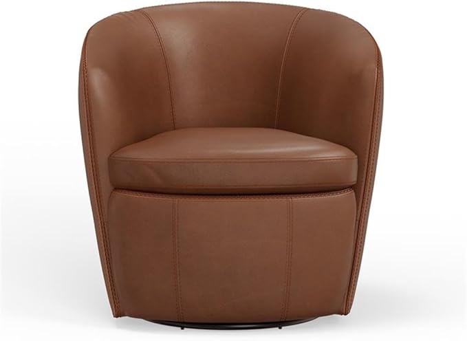 Pemberly Row Traditional Vintage All Italian Leather Swivel Club Chair in Brown