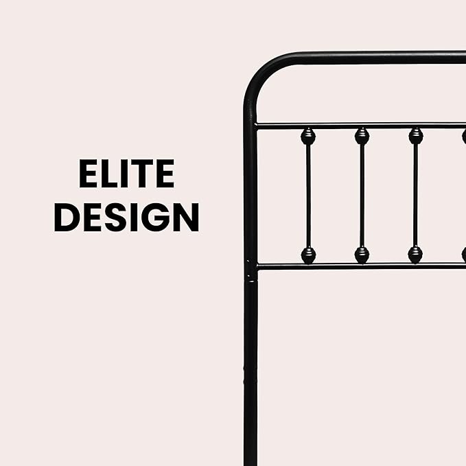 Vintage Metal Headboards, Adjustable Height Iron Frame, Farmhouse Rustic Style, Elegant and Durable Design, Easy Assembly, Universal Fit for Kids & Adults, Queen Size, Black Finish