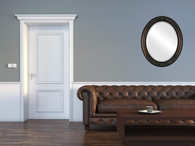 OVALCREST Oval Beveled Wall Mirror for Home Decor - Florence Style - Walnut - 20" x 16"