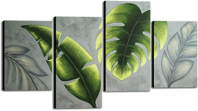 Wieco Art Large Botanical Paintings Wall Art on Canvas Abstract Green Leaves Canvas Wall Art for Living Room Bedroom Wall Decor Modern Artwork for Home Decorations