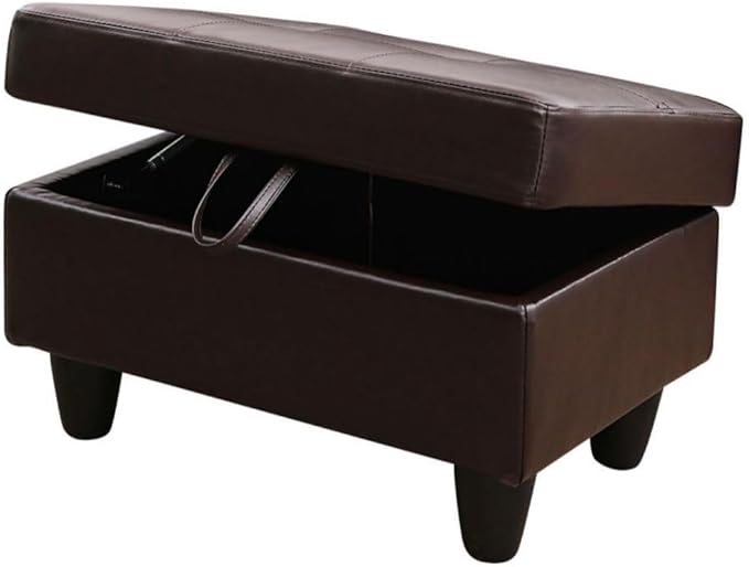Ottoman Storage Ottoman Bench Faux Leather Footrest Footstool with Hinged Lid for Living Room, Bedroom, Entryway, Brown, 28.5"X19"X17.5"