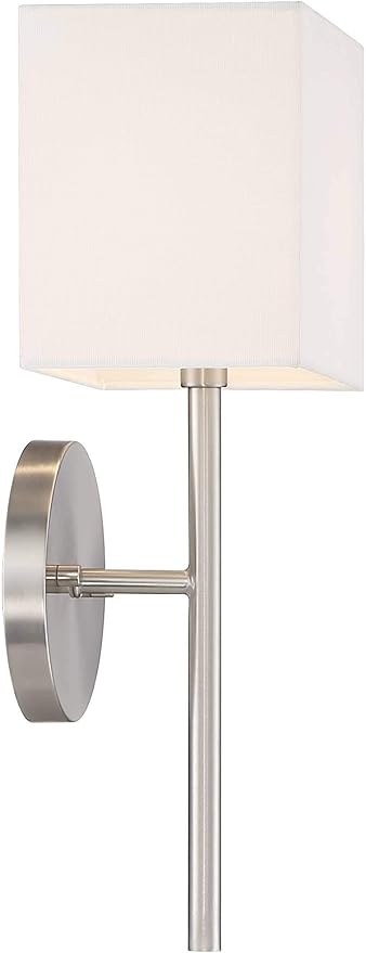 Possini Euro Design Favreau Modern Wall Sconce Lighting Brushed Nickel Silver Hardwired 16 1/4" High Fixture Rectangular Linen Shade Bedroom Bedside Living Room Home Hallway Dining Kitchen