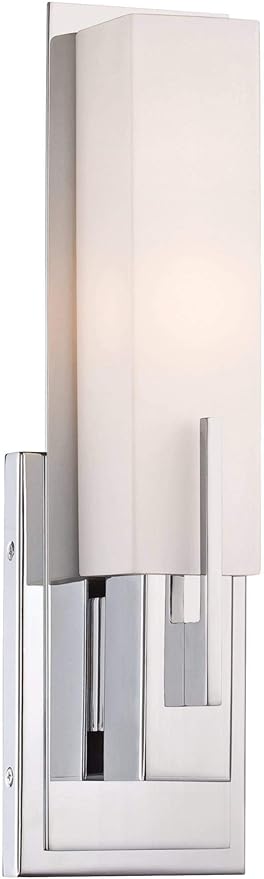 Possini Euro Design Midtown Modern Wall Mount Light Sconce Chrome Hardwired 15" High Fixture Rectangular Opal White Glass for Bedroom Bathroom Bedside Living Room Home Hallway Dining Kitchen
