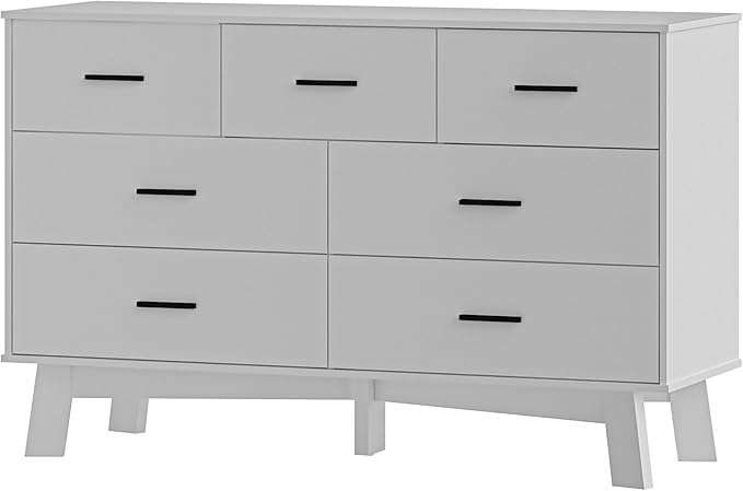 Dresser for Bedroom with 7-Drawer, 47.2" Wide Modern Chest of Drawers with Metal Handles, X-Shape Base & Adjustable Center Leg, Anti-Tip Closet Organizers and Storage