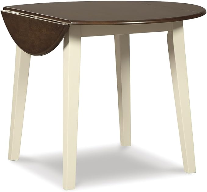Signature Design by Ashley Woodanville Cottage 40" Round Drop Leaf Dining Table, Cream & Brown